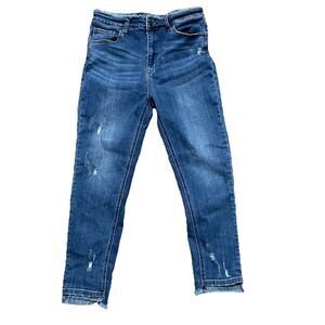 Risen Los Angeles Women's Skinny Jean Frayed Hem Distressed Medium Wash Size 13